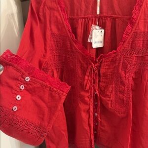 Free People Red Lace Blouse